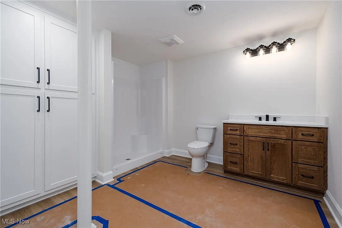 Bathroom in the finished lower level.