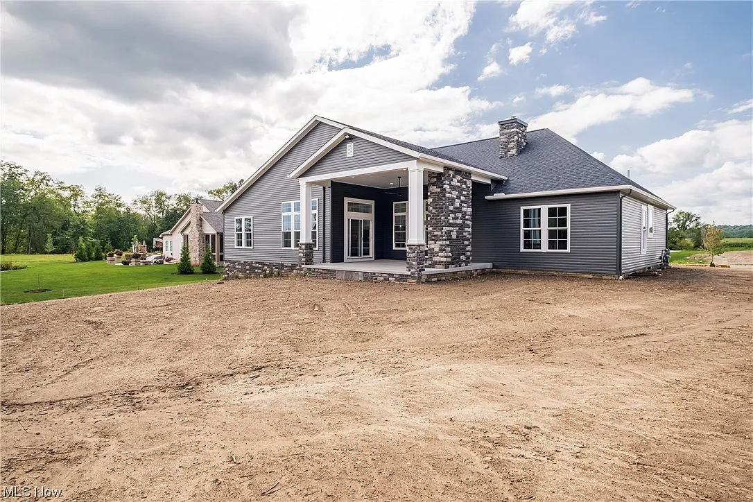 Rear exterior of the contemporary ranch.